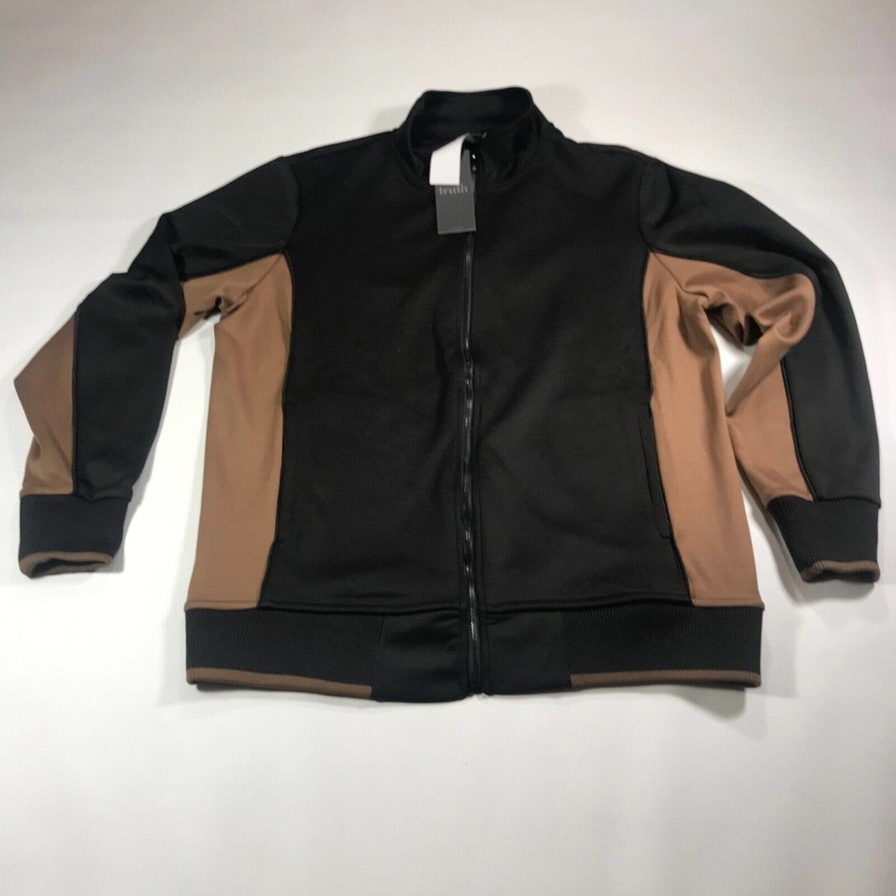 NWT Truth By Republic Mens Track Jacket MN00060M Size Medium Black/Coffee